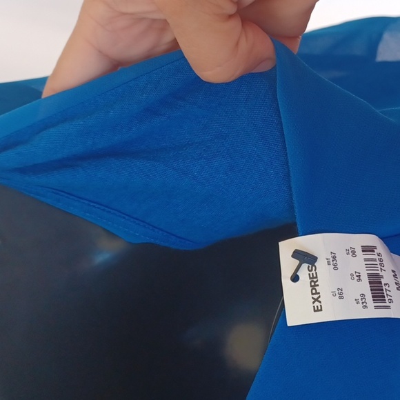 Express Blue  Sheer line Crepe Blouse, elastic waist - Picture 6 of 9